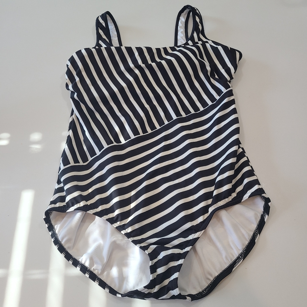 Lands' End White and Black Swimsuit in Size 12